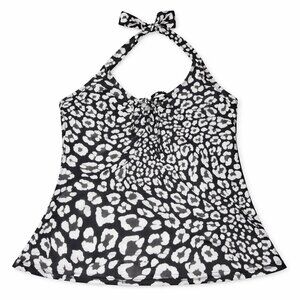 SILHOUETTE SOLUTION Black White Halter Swim Top 14